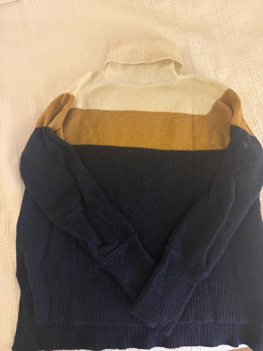 Women's Colorblock Turtleneck Sweater - Navy, Mustard & Cream